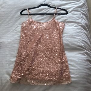 Belle du Jour Sheer Champagne Rosé Blush colored Sequin adjustable strap top